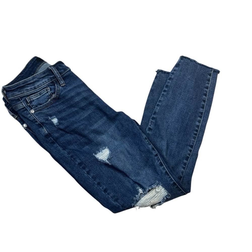 Judy Blue Midnight Blue Ripped Skinny Jeans size 3 Relaxed Fit Distressed Bottom